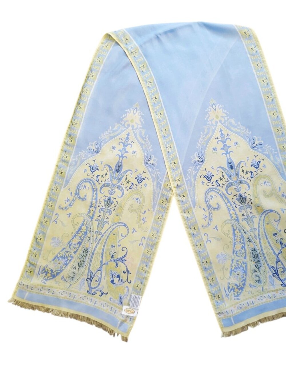 Talbots 100% Silk Blue Yellow Paisley Fringe Pastel Scarf